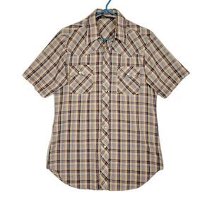 Vintage Lariat Western Pearl Snap Button Up Shirt Mens Medium Plaid Yoked Cowboy